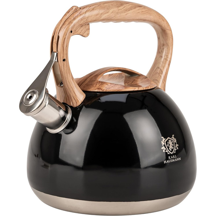 Чайник електричний KARL HAUSMANN Induktion 3L з автоматичним свистком - нержавіюча сталь, для індукційних, газових та електричних плит (Чорний)