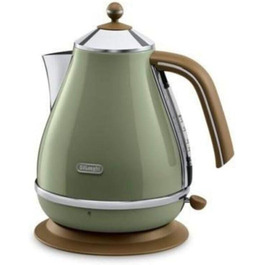 Електрочайник De'Longhi Icona Vintage KBOV2001.GR 1,7 л, оливковий, нержавіюча сталь, ретро-дизайн, 2000 Вт, індикатор рівня води, обертова база 360°