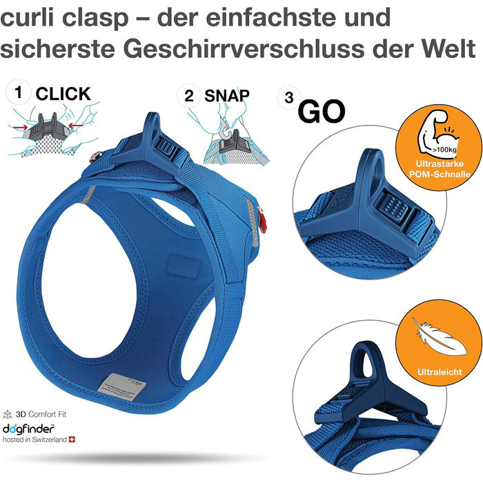 Шлейка для собак Curli Clasp Air-Mesh блакитна, розмір M