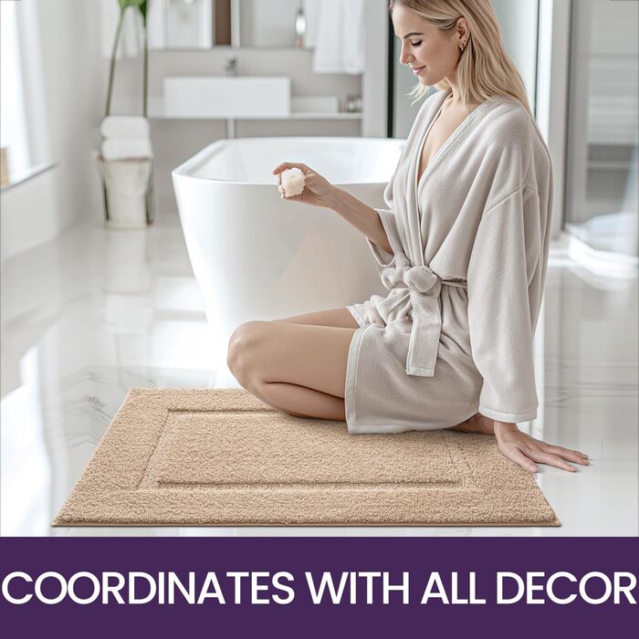 DEXI Bathroom Rug 61 x 152 cm, Non-Slip Bath Rug, Washable Soft Bath Mat, Microfiber Absorbent Bathroom Rug, Bath Mats for Bathtub, Shower Room and Bathroom - Beige 61 x 152 cm Beige