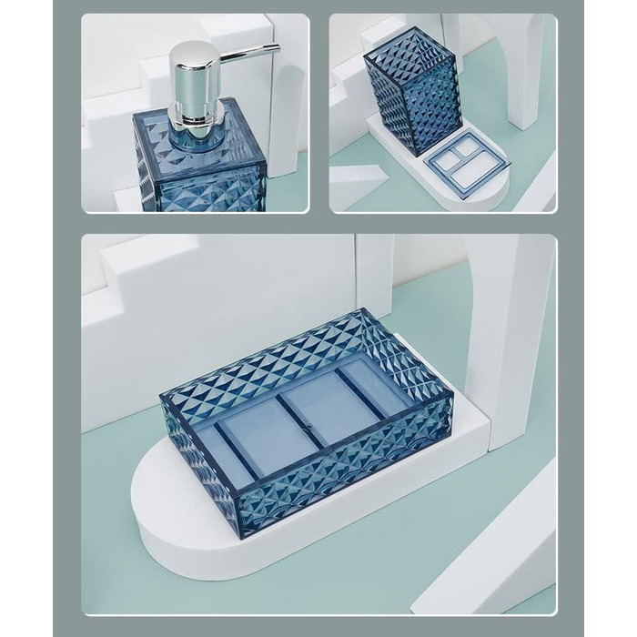 Набір аксесуарів для ванної кімнати блакитного кольору (4 шт.), багатофункціональний органайзер для раковини, пластиковий набір, тримач для зубних щіток, мильниця-дозатор, мильниця для подарунку