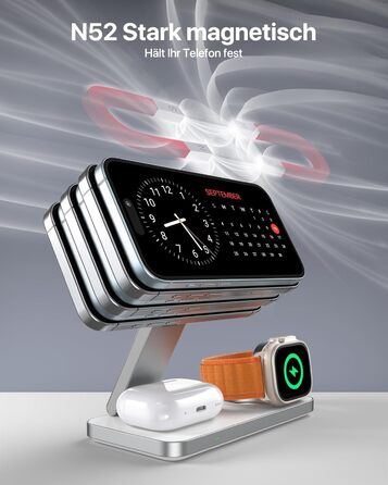 Зарядна станція Inductive QTlier 3-в-1 для iPhone 15/14/13/12, Apple Watch та AirPods, 30W Wireless Charging