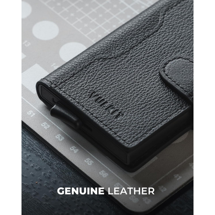 Чоловіче картхолдер VULKIT з RFID захистом, шкіряний, на 3 картки та віконце для ID, з магнітною застібкою, червоний (шкіра Litchi)