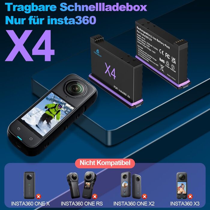 Акумулятор Insta360 X5 2 шт. 2850mAh + LED зарядний пристрій + Micro SD картридер (2x акумулятор X4, 1x LED зарядний комплект)