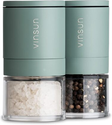 Набір з 2 мельниць для солі та перцю Vinsun - ручні, з регульованим керамічним жорном, нержавіюча сталь, ø51x100mm