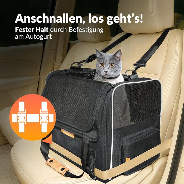 Транспортна переноска для котів до 20 кг, складна, з сонце- та водонепроникним дахом, плечовим ременем та мискою, дихаюча, комфортна, з обертовим подушкою, переноска для котів/собак, для автомобіля, колір антрацит