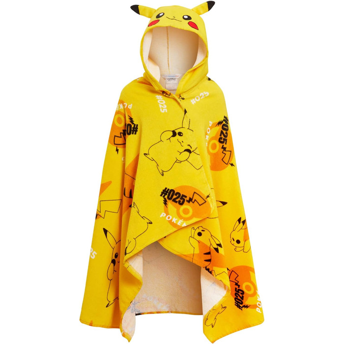 Pikachu Hooded Towel 100% Cotton Kids 3D Ears Costume Pikachu Poncho Beach Towel Swim Towel