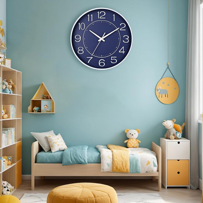 HZDHCLH Funk Wall Clock Silent No Ticking 25 cm Easy to Read Clock for Kitchen, Living Room, Bedroom, Bathroom, Home Office (Navy Blue)