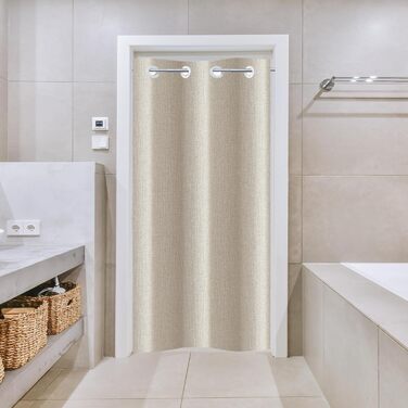 Штора для душу YISURE без гачків, льон бежевий 120x200 см. Водовідштовхувальна тканинна штора для ванної кімнати, машинне прання
