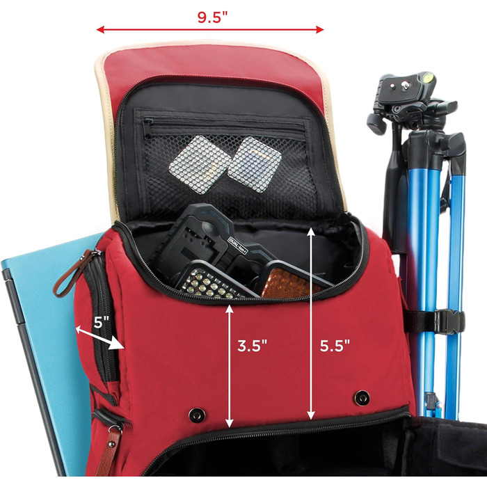 GOgroove Рюкзак для камери: DSLR рюкзак для подорожей, з відділенням для ноутбука та штатива, вологостійкий, червоний