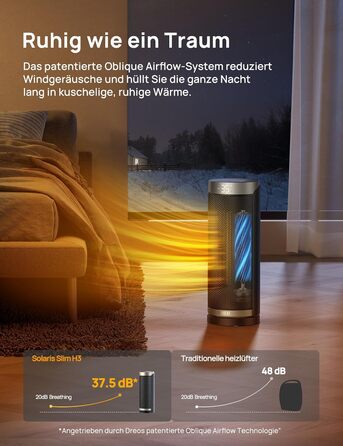 Електричний обігрівач Dreo Solaris Slim H3: тихий, енергоефективний, з осциляцією та пультом керування