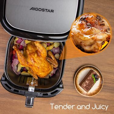 Aigostar Cube - 7L XXL Hot Air Fryer, 1900W Air Fryer, 7 Programs, Keep Warm, 20 Recipes, Oil-Free, for 6-10 People, Air Fryer with Digital LED Touchscreen, Black