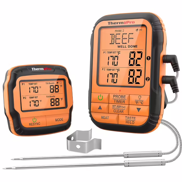 ThermoPro TP27C 150m Wireless Meat Thermometer with Meat/Roast Thermometer, IPX4 Waterproof, Large LCD Display, Kitchen Thermometer for BBQ, Gas Grill, Dutch Oven (2 Probes)