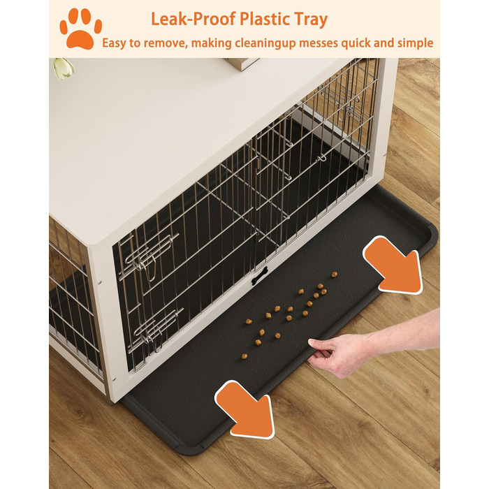 Будка для собак Piskyet з дерева з перегородкою, столиком, двома дверцятами, для дому (96 x 63,8 x 66,8 см), білий