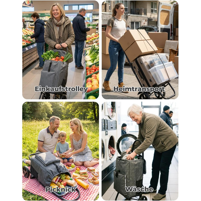 Складаний візок для покупок Homecall 50L з охолодженням, 3-в-1: візок, сумка-тележка, рюкзак (темно-сірий)