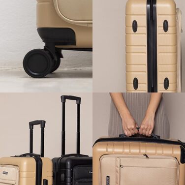 Чемодан ручної поклажі PackPro T20 (56x37x22 см) з ABS-пластику, TSA-замком та 4 колесами. Жорсткий валіз з внутрішніми відділеннями, світловідбиваючими елементами та стійким до пошкоджень кольором Champagne T40