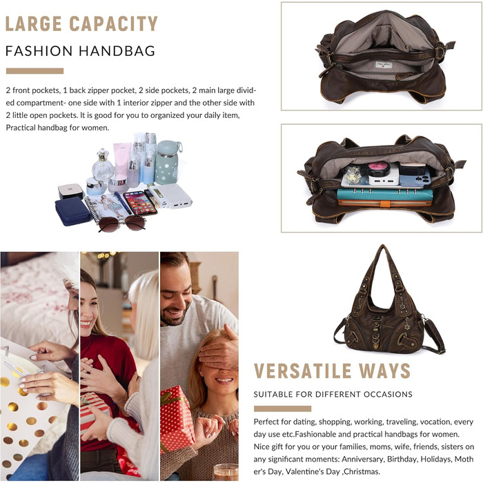 Сумка жіноча Angel Kiss Hobo через плече з PU шкіри, коричнева (801) - багато відділень