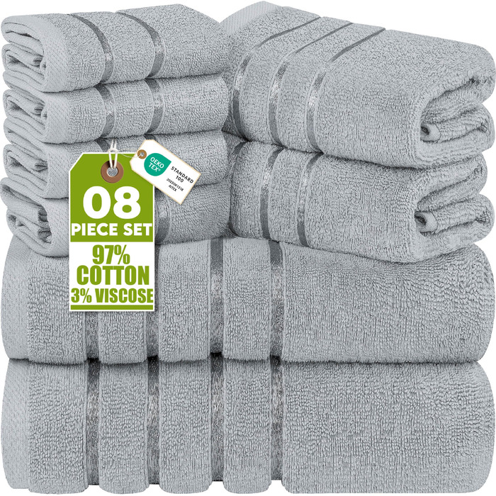 Набір рушників для ванної Utopia Towels, сірий (8 шт.): 2 банні рушники, 2 рушники для рук, 4 маленькі рушники для обличчя, бавовняні, гігроскопічні