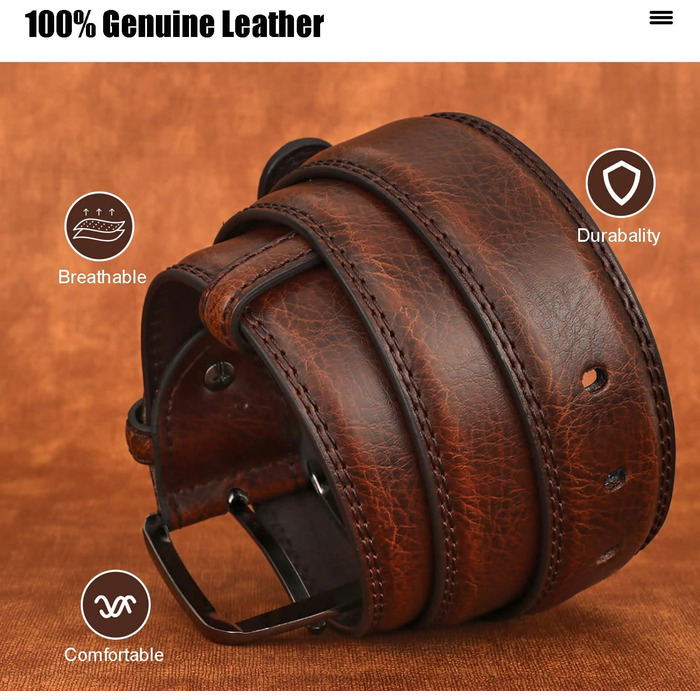 Чоловічий шкіряний ремінь GSG Since 1998 - класичний дизайн, 37 мм, для бізнесу та офіційних заходів, подарункова коробка, темно-коричневий