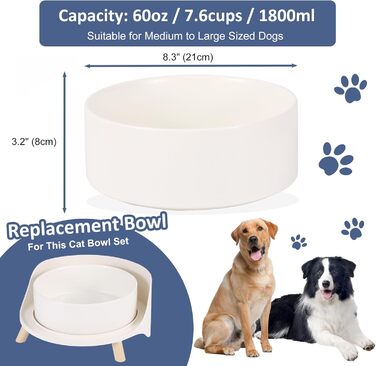 Керамічна миска для собак середніх та великих порід - важка, глибока миска для корму або води - 1800 мл - біла. Миски для собак великих порід