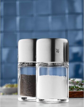 WMF Two-in-One Salt/Pepper Shaker Set, 2-piece, Salt Shaker, Pepper Shaker, Cromargan Stainless Steel, Brushed, Dishwasher Safe & Bel Gusto Salt and Pepper Shaker Set, 2-piece