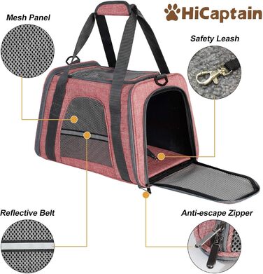 Транспортна сумка для котів HiCaptain, складана, з плечовим ременем, м'яко стьобана, переноска для собак та кошенят до 7 кг (рожевий/червоний), 46 x 29 x 30 см