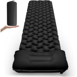 Ultralight Inflatable Camping Mat with Pillow - Waterproof Folding Air Mattress for Camping, Hiking, Travel & Backpacking - Black