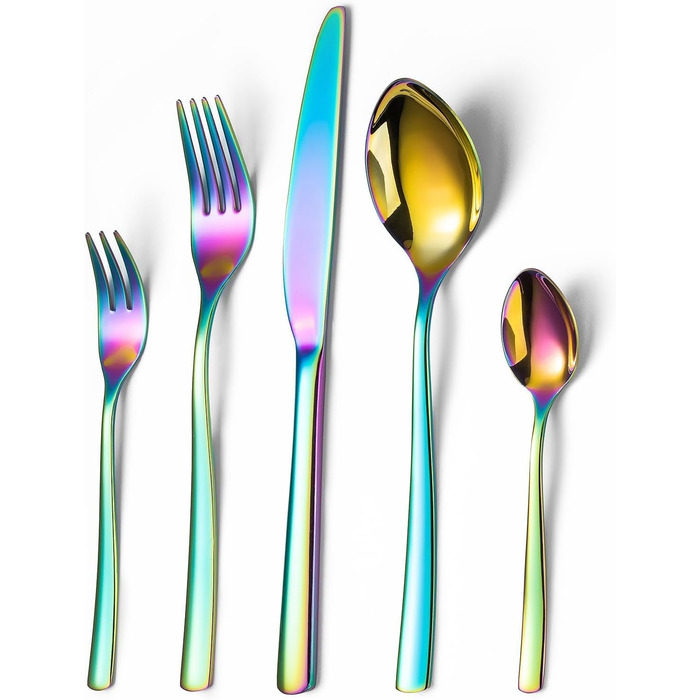 Opolia Cutlery Set for 6 People, Rainbow Cutlery, 30-Piece Stainless Steel Cutlery Set, High-Gloss Polished, Forks and Spoons, Dishwasher Safe, Rustproof and Colorful