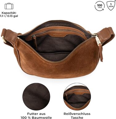 Сумка через плече Berliner Bags Luna, шкіряна жіноча напівмісяць, коричнева замша