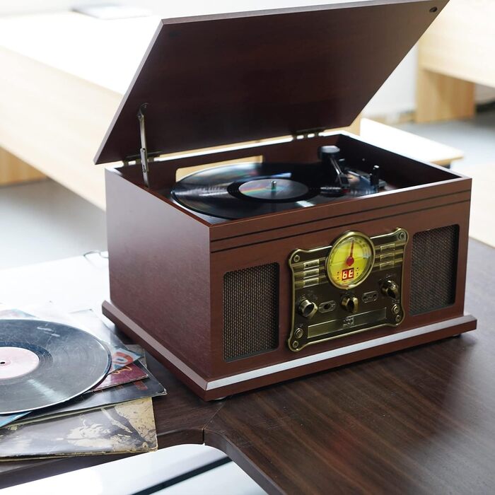 Програвач вінілу HiFi Bluetooth USB Braun: компактна стереосистема з динаміками, регульованим противагом та магнітним картриджем, RCA вихід