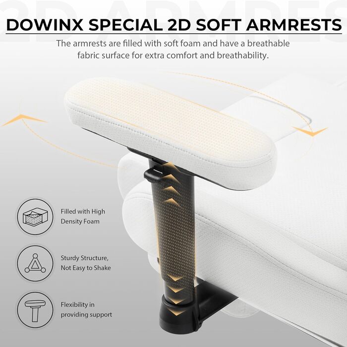 Ігровий крісло Dowinx з тканиною та кишеньковим пружинним подушками, ергономічний ігровий крісло з функцією масажу, велике та високе комп'ютерне крісло з підніжкою XXL, білий, Komf-AL