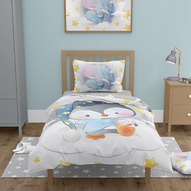 Дитяча постільна білизна CLEAVEN 100x135 см | 100% бавовна, м'яка та дихаюча | Для комфортного сну | Змінний малюнок пінгвіна | CLEAVEN Pinguin 006