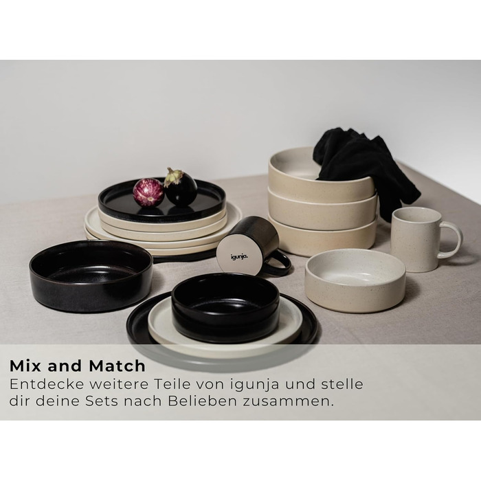Igunga Stoneware Dinnerware Set - 12 Piece Set for 4 | Reactive Glaze Beige Tableware - Handcrafted Premium Quality