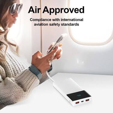 Портативний зарядний пристрій Power Bank 13000mAh з 2 вбудованими кабелями та LED-дисплеєм. Швидка зарядка PD для iPhone, Android та інших пристроїв.