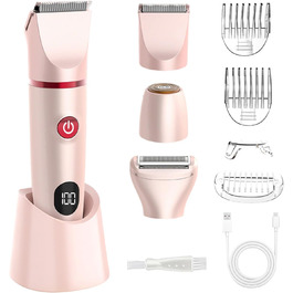 Електричний жіночий тример 3-в-1 для тіла, інтимної зони, IPX6 водонепроникний, для мокрого та сухого використання, тример/епілятор/бритва (Рожевий)