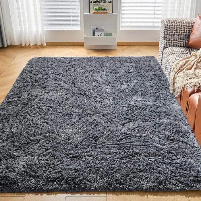 Килимок CHOSHOME для спальні, вітальні: м'який, сучасний, з високим ворсом, антиковзаюча підкладка, для дитячої кімнати, шэггі, сірий, 90x150 см