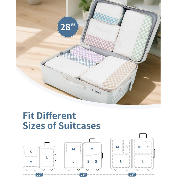 Органайзер для валізи Narwey 7 шт. Набір кубиків для пакування, рюкзак, органайзер для подорожей, сумки для валізи, аксесуари для подорожей (Смугастий) (A-комбінований Checker)