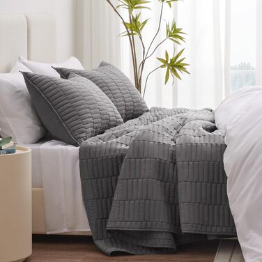 Комплект постільної білизни EXQ для двоспального ліжка (Queen Size), сірий, 3-частини, мікрофібра, легка та м'яка ковдра, сучасний стиль, підходить для всіх сезонів (1 ковдра, 2 наволочки)