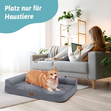COZY KISS Orthopedic Dog Bed, 19cm Thick Dog Sofa for Medium-Sized Dogs, Removable and Washable Dog Couch, Non-Slip Bottom, Waterproof Inner Lining (Gray-L-Type, L(107 * 76 * 19CM))