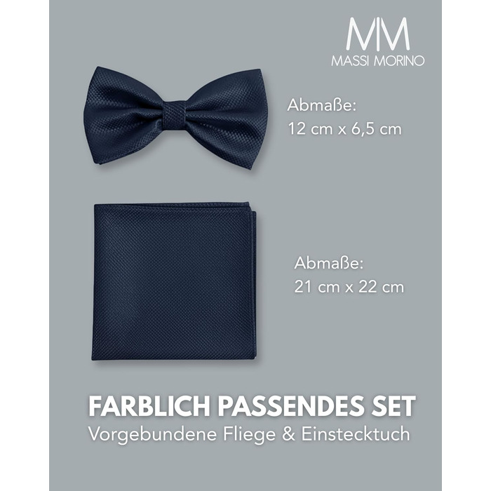 Массі Моріно: Комплект краватка-метелик та кишеньковий хустинка для чоловіків - Весільний костюмний аксесуар, регульована метелик, темно-синій