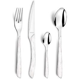 Amefa ECLAT Cutlery Set NATURE White Wood-Look Cutlery Set 24-Piece for 6 People Stainless Steel, Rust-Proof, Plastic Handle Shells with Wood-Look, Dishwasher-Safe Cutlery Set for 6 People