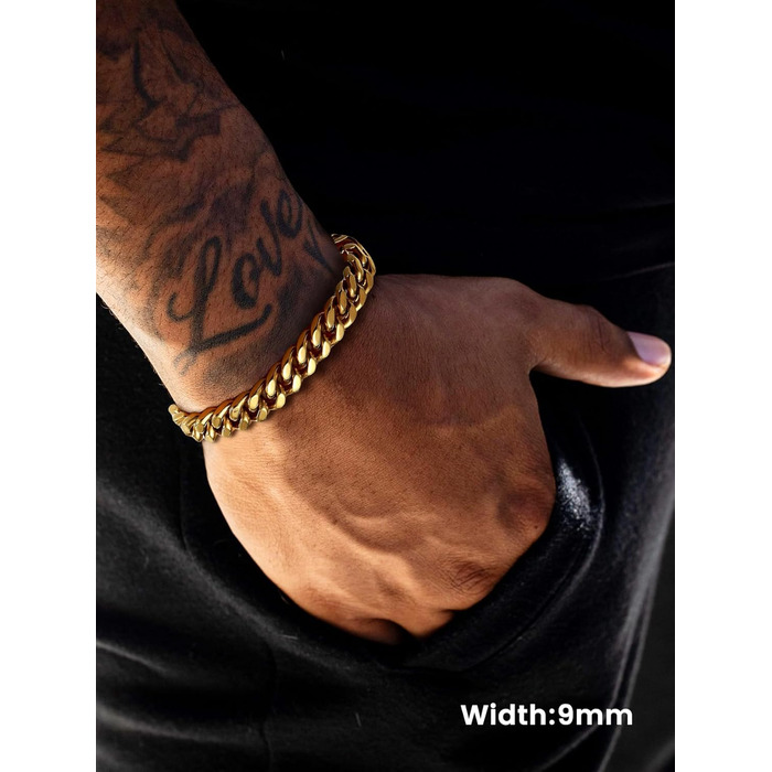 Чоловіча ланцюжок-браслет Bestyle з нержавіючої сталі, 5/7/9/12.5 мм, 19/21/23 см, стилі Miami, з подарунковою коробкою