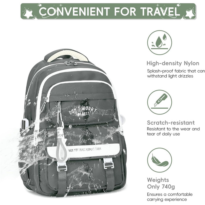 Шкільний рюкзак Tanou для дівчаток, 4-12 клас, водонепроникний, сірий