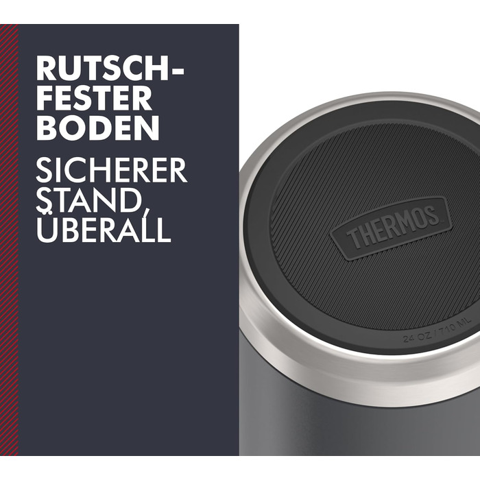 Термос ICON Food Jar 0,71 л, темно-сірий/графітовий мат, контейнер для їжі 710 мл, з подвійних стінок з нержавіючої сталі 18/8, зберігає тепло та холод, з відкидним ложкою, неслизьке дно, абсолютно герметичний