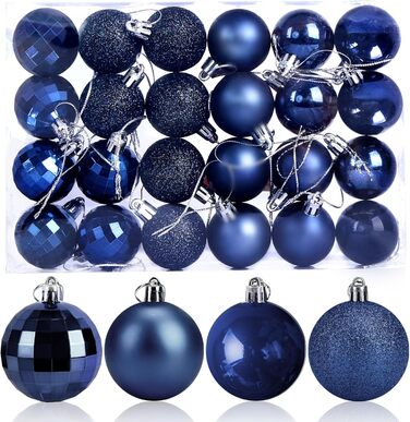 24 штуки новорічних кулі 4 см, пластикові, неб'ючі, для прикраси ялинки, синього кольору