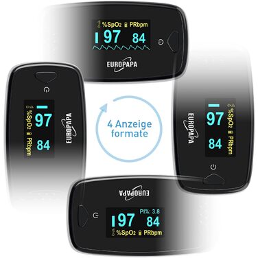 Пульсоксиметр EUROPAPA: вимірювання SpO2 та пульсу з OLED дисплеєм (чорний)