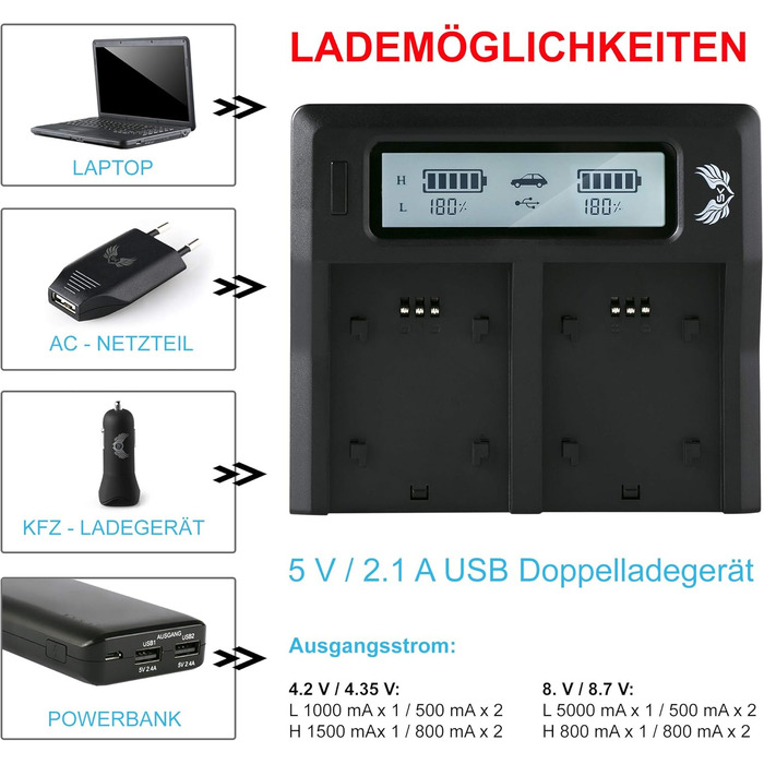 Запасний акумулятор 2x 1200mAh для Panasonic Lumix DMC-FT5 TZ40 TZ41 TZ55 TZ61 TZ71 ZS30 + зарядний пристрій (2 шт. акумулятори + Dual LCD зарядний пристрій)
