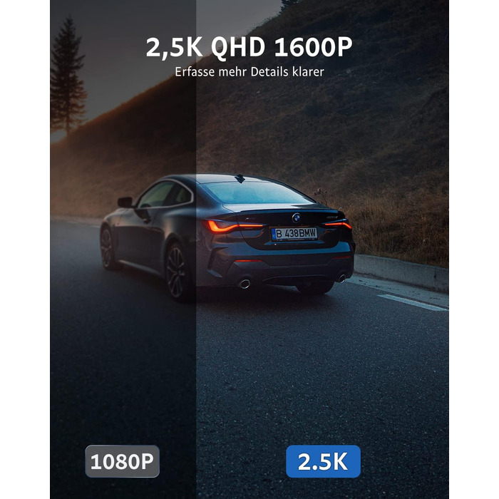 Відеореєстратор GKU Dashcam Auto: 2.5K, 1600P, WiFi, 170° Кут огляду, Mini, WDR, Нічне бачення, G-сенсор, Паркування, Loop, App, 256GB