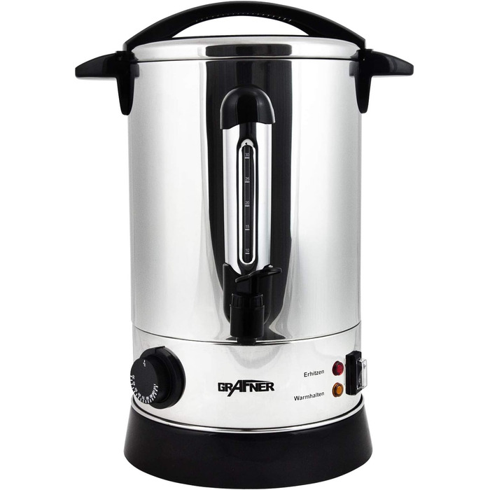 Grafner XL Stainless Steel Glühwein Cooker - 8.8 Liters - 1500 Watts with Tap, Thermostat and Overheat Protection Hot Beverage Dispenser