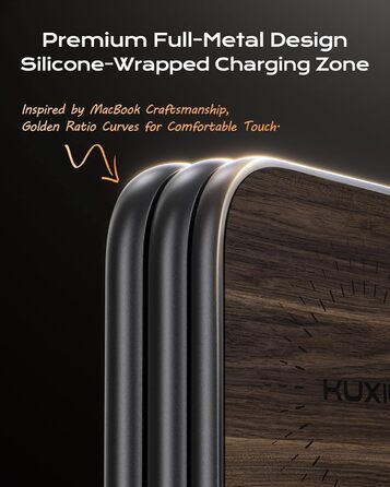 Бездротова зарядна станція KU XIU X40 Turbo Qi2.2 25W 3-в-1 для iPhone 17/16/15/14/13/12, Apple Watch, AirPods. Алюмінієвий адаптер GaN 45W, дерев'яна текстура